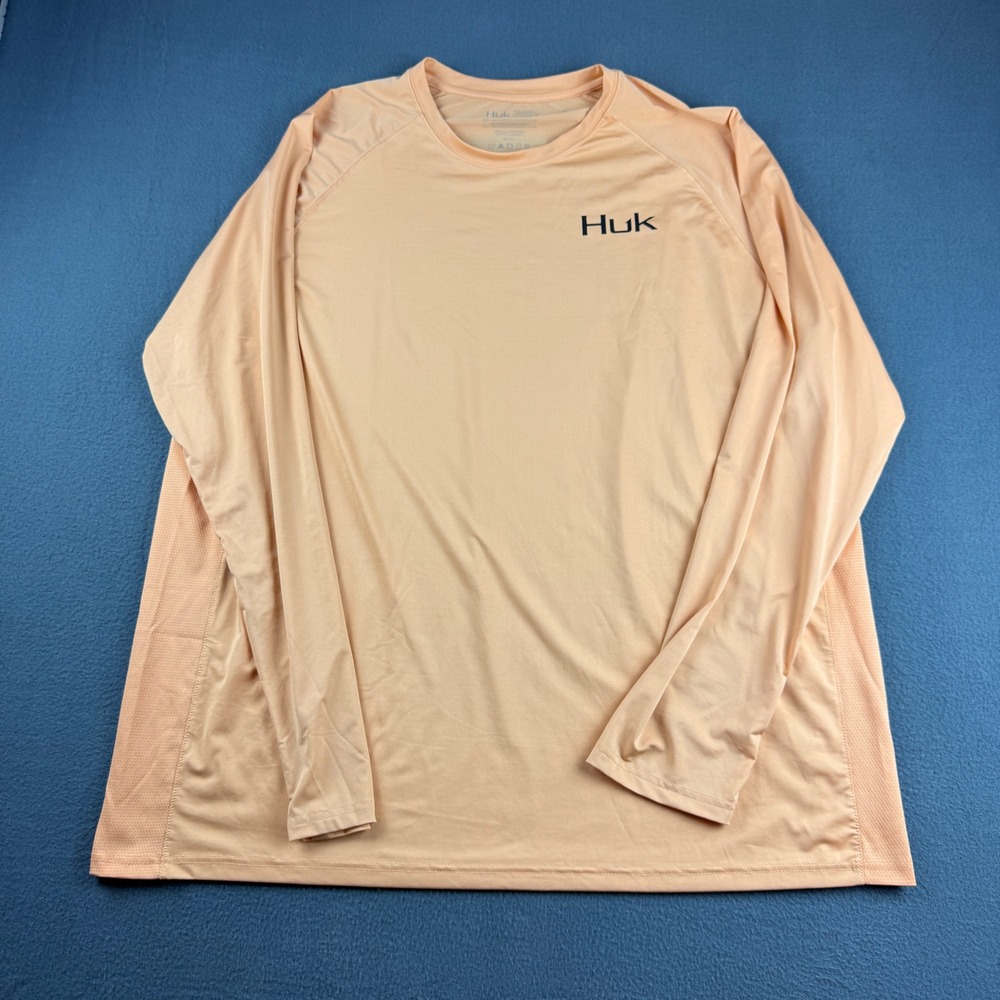 Huk Fishing Shirt Men's 2XL Orange Long Sleeve Performance Graphic Tee Outdoor